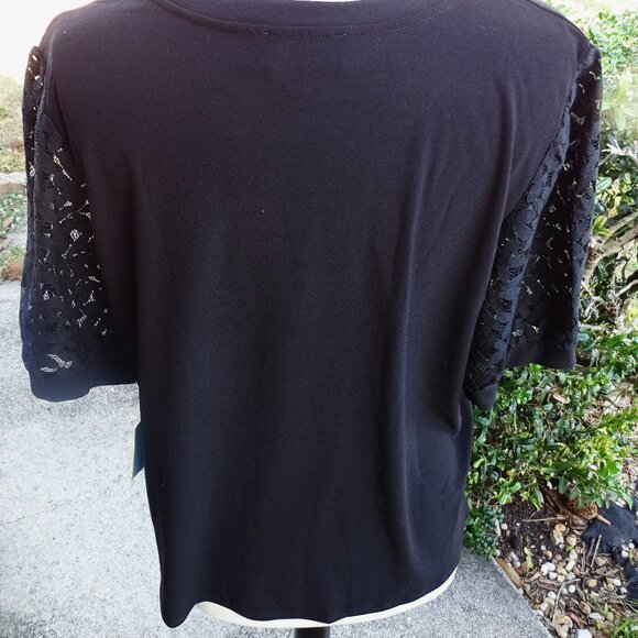 CeCe Black Knit Top with Lace Short Sleeves 1X NWT - Picture 4 of 11